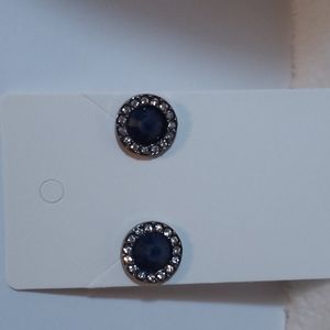 Round rhinestone post earrings with blue "stone"